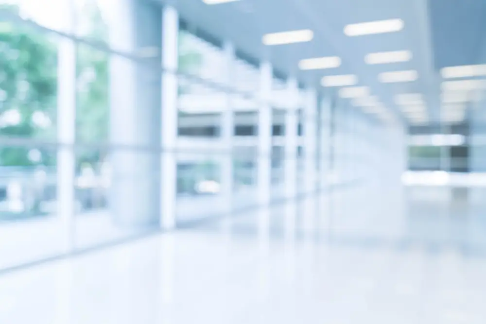 blurred-abstract-background-interior-view-looking-out-toward-to-empty-office-lobby-and-entrance-doors-and-glass-curtain-wall-with-frame